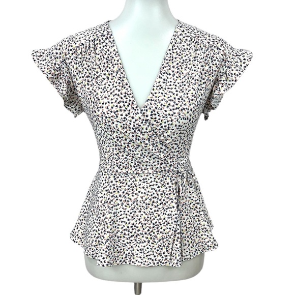 Modcloth Monteau Ditsy Floral Surplice Wrap Peplum Blouse - Picture 2 of 11